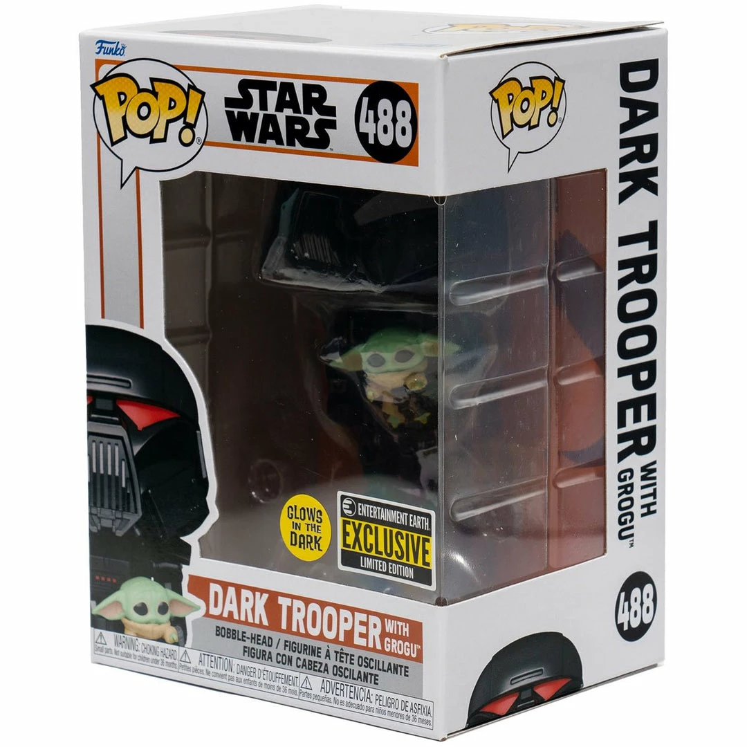 Funko Star Wars: The Mandalorian Dark Trooper W/Grogu Glow In The Dark Pop! Vinyl Figure Exclusive