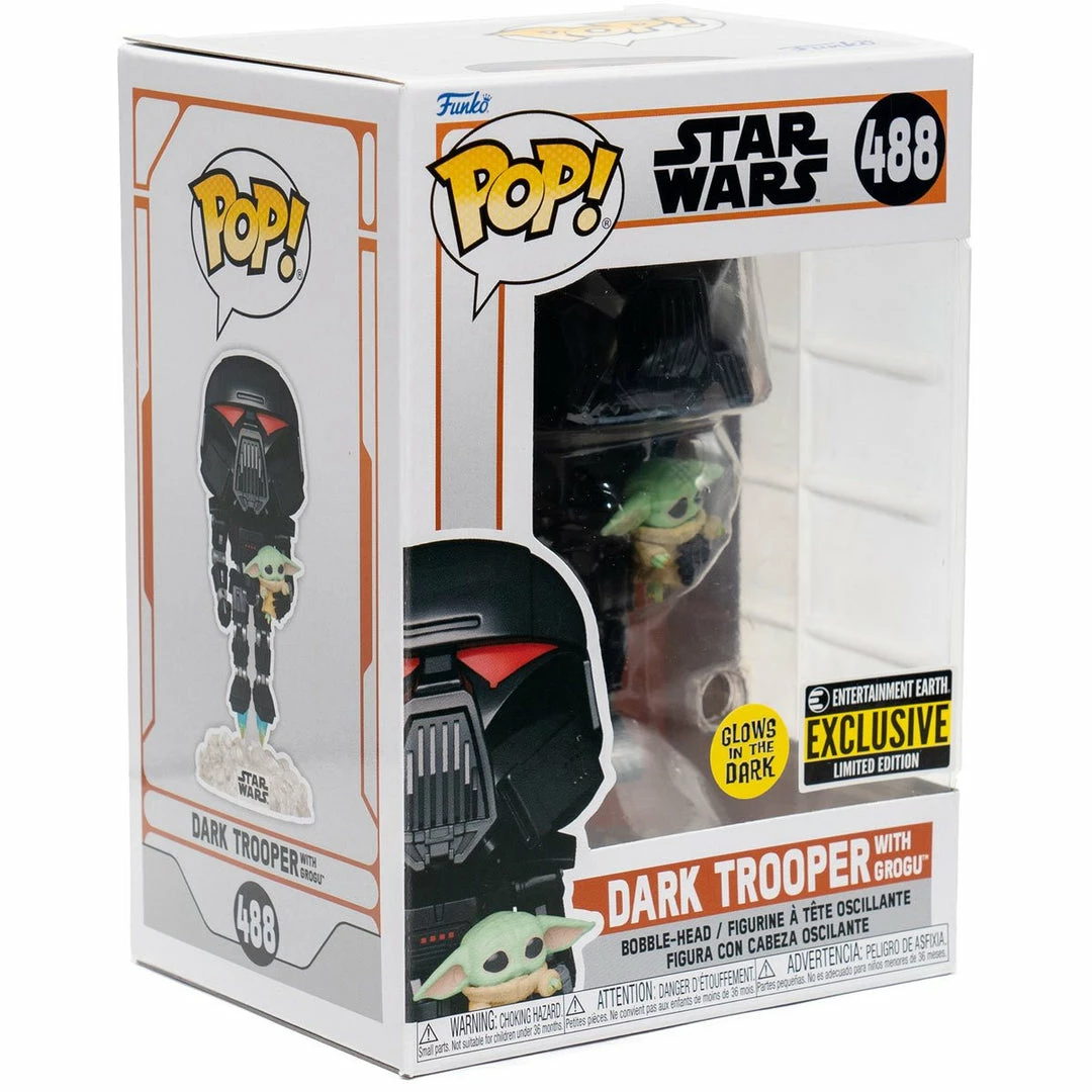 Funko Star Wars: The Mandalorian Dark Trooper W/Grogu Glow In The Dark Pop! Vinyl Figure Exclusive