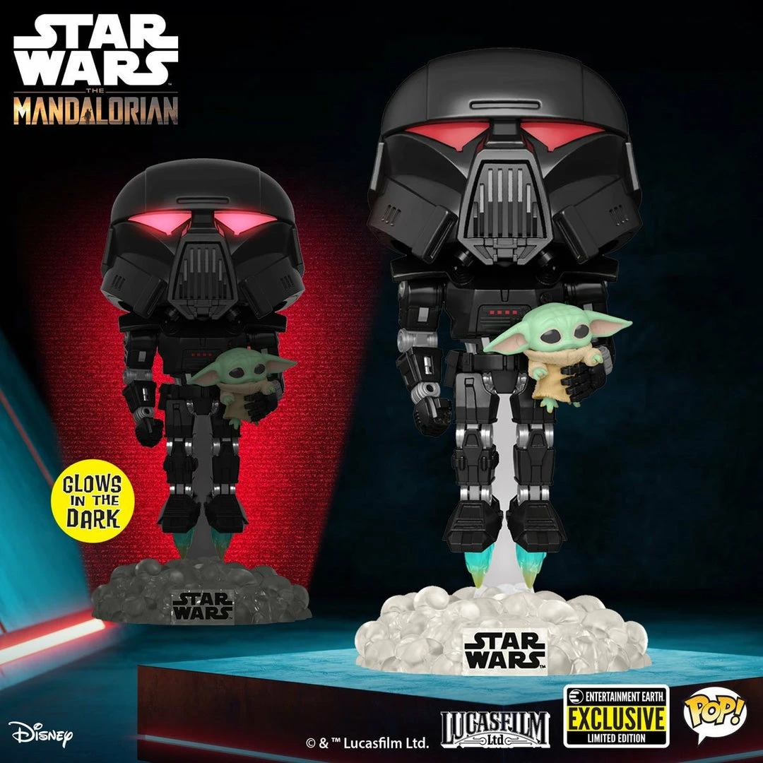Funko Star Wars: The Mandalorian Dark Trooper W/Grogu Glow In The Dark Pop! Vinyl Figure Exclusive