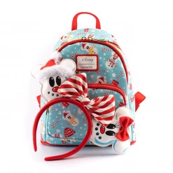 Loungefly Disney Mickey & Minnie Snowman AOP Mini Backpack W/Ears Headband Set