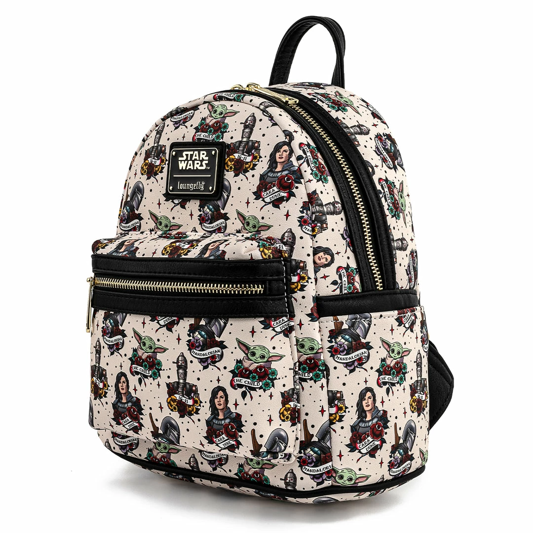 Grotto Treasures Exclusive - Loungefly Star Wars The Mandalorian Tattoo Print Mini Backpack Exclusives